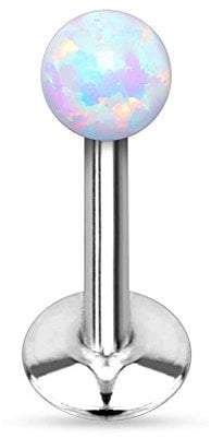 Taffstyle Piercing Stab Stecker Lippenpiercing Ohrpiercing Labret Lippe Ohr Tragus Helix Platte Stud mit Opal Stein Kugel Perlen Madonna Monroe 8mm Silber Weiß