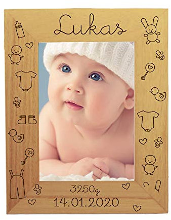 CADEAUX.COM Personalisierter Bilderrahmen - Geburt - Portraitrahmen aus Holz - 20,3 cm x 25,4 cm
