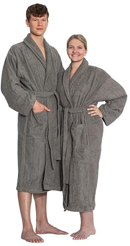 ZOLLNER Bademantel lang - hautfreundlich und super saugstark - für Damen und Herren - Baumwolle - Größe XL - braun-grau - waschbar bis 95°C - Hotelqualität - Oeko Tex® zertifiziert