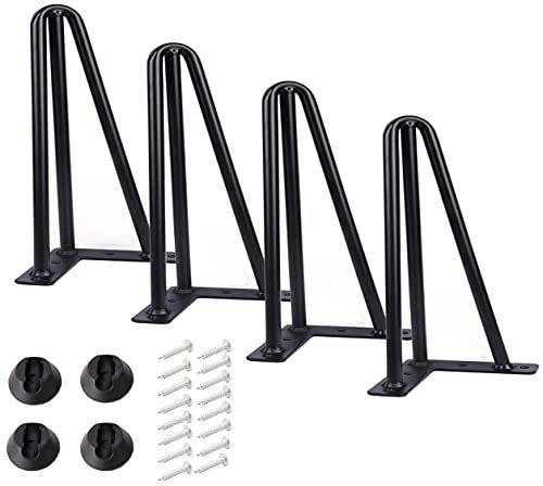 Qrity [Améliorer Lot 4 Pieds de Table en épingle à Cheveux, 15cm Jambes en métal de Bricolage, Trois Barres de Fer, Plus Forte, avec vis et protecteurs de Sol