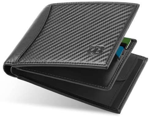 BIAL Portefeuille Homme, RFID Porte Monnaie Homme avec 1 Fenêtre D'identification 9 Porte Carte Crédit & 1 Compartiments pour Billets, Portefeuille Cuir avec Boîte Cadeau, Noir