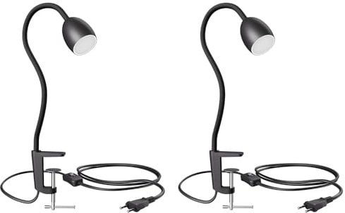 ledscom.de 2 Stück GU10 Klemmleuchte KLUK mit Schwanenhals, schwarz inkl. GU10, 3-Stufen-dimmbar, warm-weiß, W,