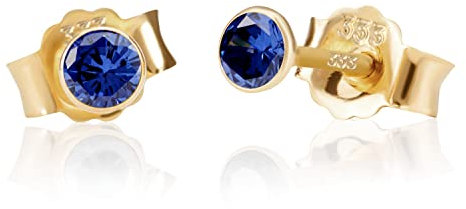 NKlaus Paar 3,0mm 333 Gelb Gold 8 Karat Ohrstecker Kristall Zirkonia Blau Butterfly Verschluss Damen Mädchen 3358
