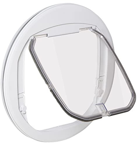 PawHut Chatière pour Chien et Chat Porte magnétique chatiere pour moustiquaire grillé en PC 4 Voies d'accès avec Verrouillage résistante Rigide Panneau de Fermeture Inclus 44 x 4 x 44 Blanc