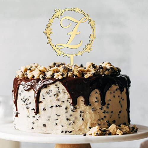 Initial Z Cake Topper, Monogramm Cake Topper Z, Rustikaler HochzeitstortenTopper, Kranz Spiegel Gold Acryl Kuchen Dekor, Geschenk für BrautpartyVerlobungJahrestagGeburtstag, Rustikale