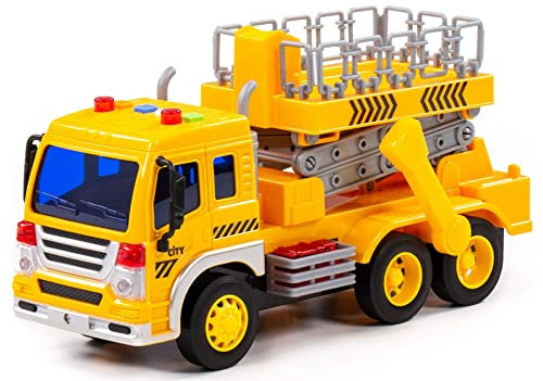 Polesie Hebebühne LKW Kinder Spielzeug City gelb Schwungrad Fahrzeug m. Licht Sound