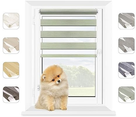 MARDOM Doppelrollo - Rollos für Fenster Ohne Bohren - Duo Rollo Tag und Nacht - Rollo Ohne Bohren - Doppelrollo Klemmfix, Fensterrollo Innen (Hellgrün, 95x140 cm (Stoffbreite: 91)