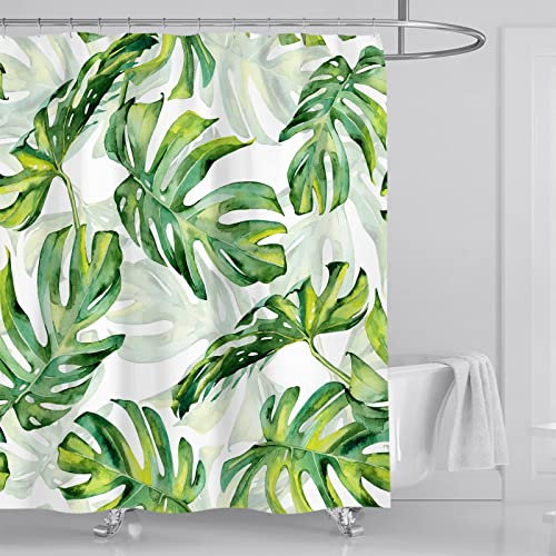 OCEUMACO Duschvorhang 240x200 Grün Monstera Blätter Shower Curtains Textil Antischimmel Wasserdicht Dschungel Pflanzen Motiv Duschvorhänge Badewanne Stoff aus Polyester Waschbar Vorhang