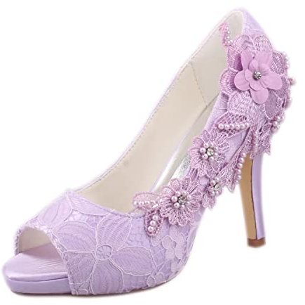 Emily Bridal Scarpe da Sposa con Tacco Alto in Pizzo con Punta Aperta (EU39, Viola Chiaro)