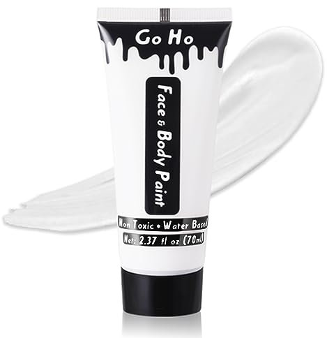 Go Ho Cream White Face Body Paint(2.37 oz),Water Based White Face Painting,Joker Clown Zombie Skeleton Makeup for Adults Children,SFX Cosplay Costumes Festivals Halloween Makeup