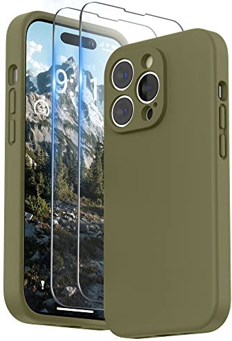 SURPHY Hülle Kompatibel mit iPhone 14 Pro Max Hülle Silikon mit Displayschutzfolie, iPhone 14 Pro Max Case Silikon mit Kameraschutz, Handyhülle iPhone 14 Pro Max Schutzhülle 6,7 Zoll 2022 (Khaki Grün)