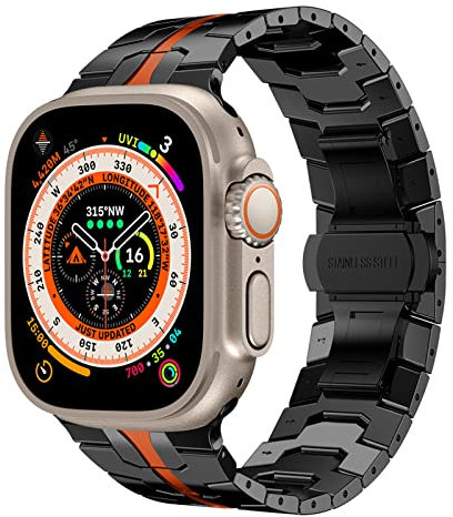 QANXGOG Correas de Metal Compatible con Apple Watch 49mm 45mm 44mm 42mm 41mm 40mm 38mm, Inoxidable Correa de Repuesto Compatible con iWatch Ultra SE2 SE Series 8 7 6 5 4 3 2 1,Black Red,38/40/41mm