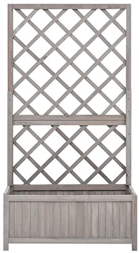 Keketa Jardinera con enrejado plantador con parrilla y plantador con rejilla de exterior, jardinera de madera para exterior, 70 x 30 x 135 cm de madera maciza de abeto