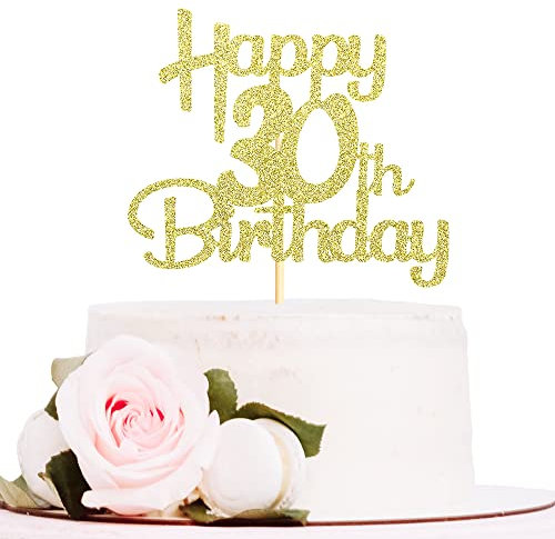 Sotpot Gold Glitter 30 Cake Topper, 30th Birthday Cake Decorations for Birthday Party Anniversary Party Supplies