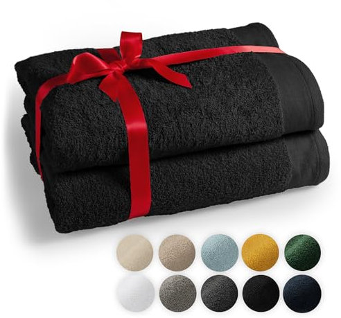 Blumtal Premium 2-TLG. Saunatuch Set 80x200cm - Saunahandtuch Oeko-TEX Zertifiziert, 100% Baumwolle, Frottier XXL- Saunatücher, Extra Weich und Saugstark, Schwarz