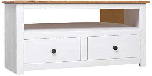 BULANED TV-Eckschrank, Tv Board, Tv Lowboard, Tv Tisch, Fernsehschrank, Fernsehtisch, Kommode, Sideboard Wohnzimmer, Tv Sideboard, Weiß 93 x 49 x 49 cm Massivholz Panama-Kiefer