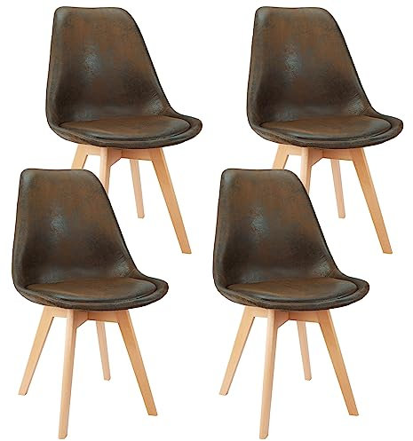 WAFTING 4er Set Esszimmerstühle Mit Sitzkissen und Holzbeinen Für Moderne, Mittelalterliche Restaurants, Räume und Küchen, Braun