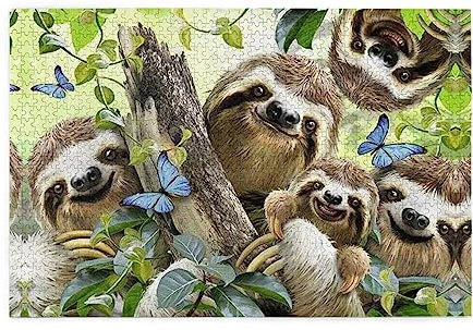 Faultier Familie Konsev Bilderpuzzle – lustiges und herausforderndes Holzpuzzle für Erwachsene und Senioren