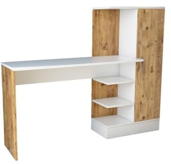 Vente-unique - Bureau avec Armoire de rangements - Coloris : Naturel et Blanc - MILARIA - avec Rangement