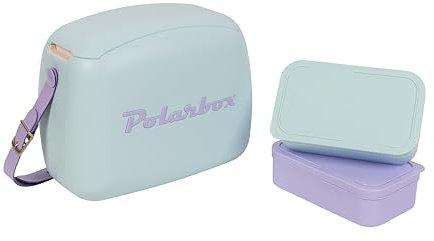 Kreher Kühltasche mit Brotdose, Kühlbare Lunchbox, Passive Kühlbox für Lebensmittel, Medikamente, Mittagessen im Retro-Design (Hellblau/Lila)
