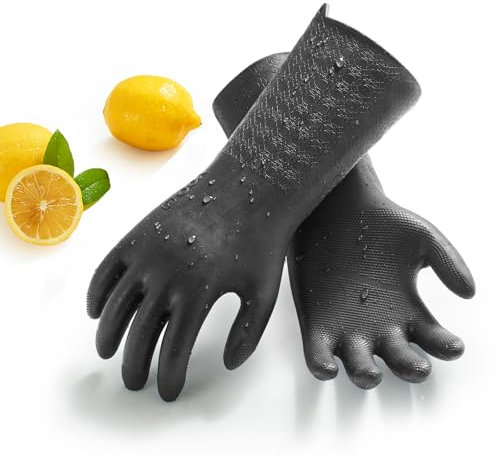 Vgo... Gants de Travail Industriels en TPE Épais, Résistants à la Chaleur/au Froid -10~100 °C, pour la Construction, le Nettoyage des Canalisations et les Tâches Difficiles(TP1117,Gris,M,1 paire)