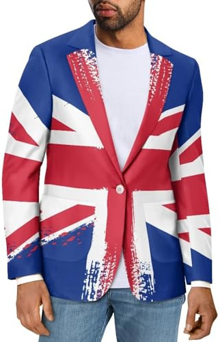 Suhoaziia Herren Anzüge Blazer Einreiher Vintage Slim Fit Kleid Anzugjacke Langarm Outwear mit Multi-Tasche, union jack, L