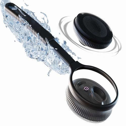 Bella Ciao Electric Back Scrubber for Shower & Face – Vibrating Silicone Body Brush, Exfoliating Loofah Cleaner with Extendable Handle, USB-C Rechargeable, IPX7 Waterproof Men’s Bath Massager (Black)