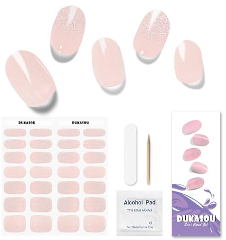 DUKASOU Strisce per Unghie in Gel Semipolimerizzate, 28 Pcs i di Veri Adesivi/Pellicole per Smalto per Unghie, Adesivi per Unghie in Gel di qualità da salone, Strisce di Smalto (Pelle)