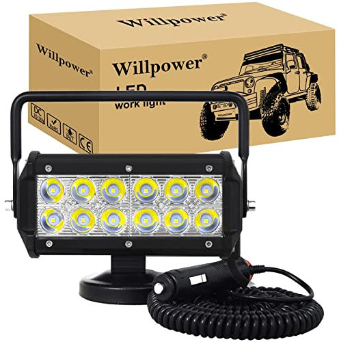 Willpower 2 Pcs LED Arbeitsscheinwerfer Mit Magnetfuß, 7 Zoll 36W Flutlicht Fernscheinwerfer für Auto, Bagger, Anhänger, Traktoren, LKW, SUV, Offroad
