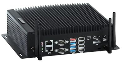 ESIMOER Mini Industrial PC Win11 Fanless Mini PC i7 10610U, 64GB RAM 1TB M.2 SSD, HD DP Type-C 4K Three Display, Dual RJ45 LAN 6 RS232 COM 8 USB WiFi BT Auto Power On