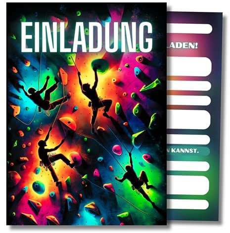 HIDEBLOOM Einladungskarten Klettern Kindergeburtstag I 12 Stück I DIN A6 (10,5 cm x 14,8 cm) I Einladungskarten Kindergeburtstag Junge und Mädchen I Einladungen Bouldern I Geburtstag Klettern