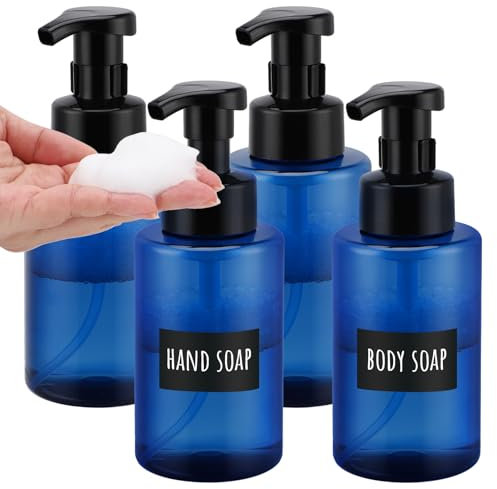 Segbeauty Seifenspender Schaum, 4 Stück 400ml Seifenspender Bad, Schaumspender Nachfüllbarer, Seifenspender Plastik, Soap Dispenser mit Etiketten (Blau)