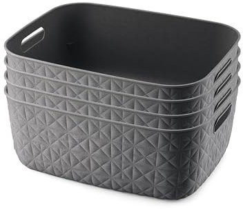 CURVER Softex 4x 12.5L Storage Baskets, 100 percent Recycled Material, Lightweight, For Bathroom, Living Room, Kitchen, Dark Grey
