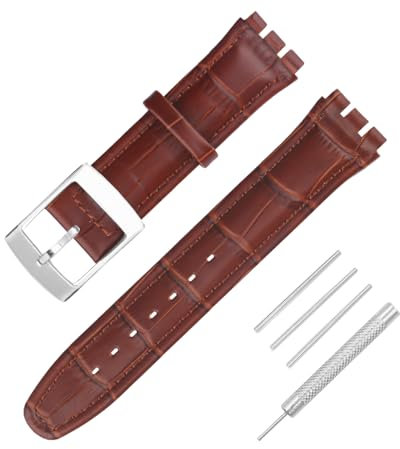 JETHENG Lederarmband für Herren, kompatibel mit Swatch 17 mm und 19 mm, wasserdicht, 17 mm, Braun