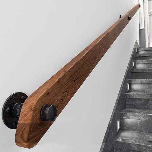 Holz Handläufe für Treppen, Rutschfeste Indoor-Treppen Weiß Handlauf, Wandmontage Handlauf Mit stabilem Metallbügel, Barrierefreie Treppe Haltegriff für ältere Menschen(Brown,100cm)