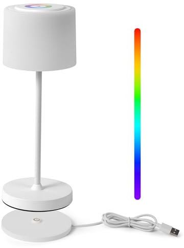 WOWDSGN Lampada da Tavolo con Base di Ricarica a Contatto - Lampada da Scrivania senza Fili Ricaricabile - 3000K/4000K/5000K/RGB - 4000mAh - Interni/Esterni
