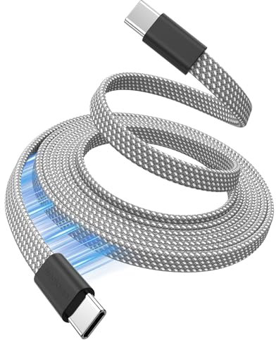 Magtame Magnetic USB C Cable, 5ft Flat Coiled Type C to USB C 60W(3A) Fast Charging Cord, Retractable and Flexible, Compatible With iPhone 15 Pro Max, Samsung, Pad - Silver