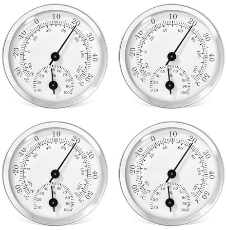 GOEDCH 4 pcs Termómetro Higrómetro: 5,8 cm Higrómetro Termómetro Análogo, Medidor de Temperatura Humedad Analógico Interior, Termómetro de Interiores Redondo para Interiores y Exteriores