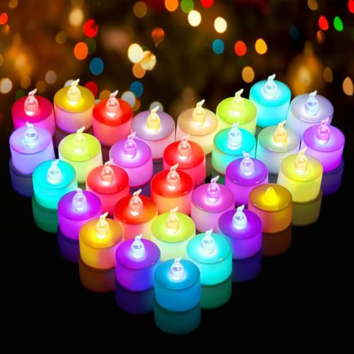Pack of 50 Color Changing LED Tea Lights - Flameless, Battery Operated, Perfect for Christmas & Halloween Decorations