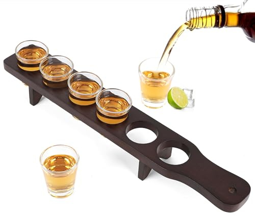 NIUBEST Shot-Gläser Servier-Set enthält 6 Tequila Gläser und ein Serviertablett für im Bulk, Klarer Shot Halter Set für Party, Bar, Club, Cocktail (Dunkle Walnuss)