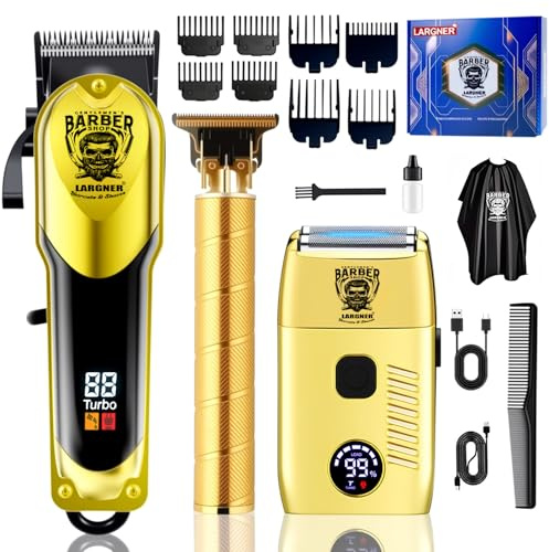 LARGNER Tagliacapelli da uomo, professionale, senza fili, rasoio elettrico per uomo, ricaricabile, kit per taglio capelli da barbiere, display a LED, kit per la toelettatura degli uomini