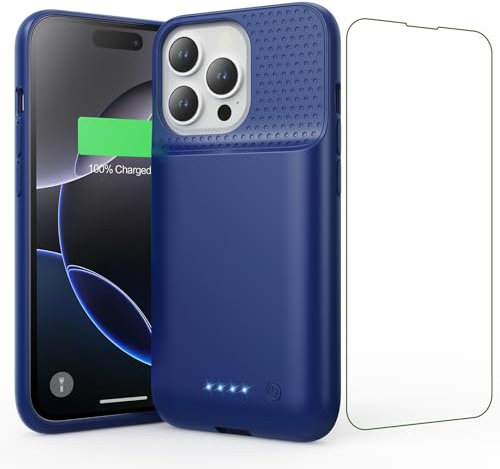 Feob Cover Batteria per iPhone 16 Pro, 7500mAh 15W Custodia Ricaricabile Battery Case Custodia Batteria Caricabatterie Cover Power Bank per iPhone 16 Pro (6,3) Charger Case (Blu)