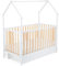 FabiMax Schlafmütze 120x60, Babybett in Hausoptik, 3-Fach Höhenverstellbar, Umbaubar zum Juniorbett (Matratze Air/mit Schublade, weiß/Natur, 120x60 cm)