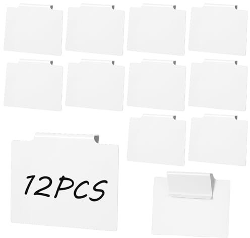 12 Pcs White Basket Labels Clip On PVC Labels Removable Basket Bin Label Plastic Storage Bins Label Kitchen Clip Tag Holder Hanging Bin Clips Tag for Pantry Organization Box Wire Shelf Cubes Laundry