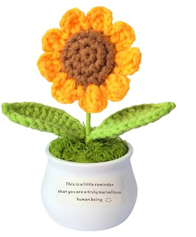 WTOPP Inspirational Gifts,Artificial Sunflower Knitted Flower Pot,A Little Reminder Gift For Colleague, Best Friend, Teacher, Sister, Mum - Christmas, Birthday, Thank You Gift For Women, Men
