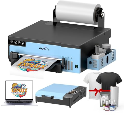EXPLUX A4 DTF Printer XP600 Printhead L8058 Bundle with Oven, Laptop | 3-Min Fast Printing, Built-in White Ink Stirring System, Anti-Clogging, Film Cutter, Easy Setup for Custom Apparel Beginners