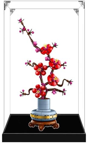 Vitrine en acrylique pour Lego 10369 modèle fleur de prunier - Étanche à la poussière - Transparent - Vitrine de collection de modèles (modèle non inclus) (base noire 3 mm)