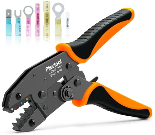 Pliertool Crimping Tool for Heat Shrink Connectors-AWG 26-10, Ratcheting Wire Terminal Crimper Crimping Pliers Available for Insulated Nylon Connectors and Wire Terminal