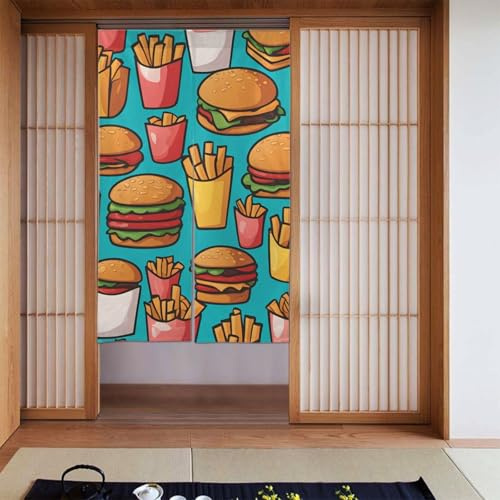 Vorhang 2 Stück gespleißt 86,4 x 142,2 cm YYHHAOFA Cartoon Burger Pommes Bild für die meisten Türen, perfekt zum Aufhängen zwischen Zimmern, an Wänden
