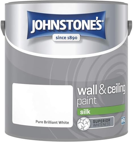 Brilliant White Johnstone’s Wall & Ceiling Silk Paint 2.5L – Smooth Silk Finish, Excellent Coverage, Quick Dry, Low Odour Interior Paint for Walls & Ceilings